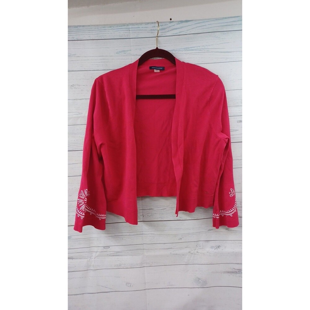 Tommy Hilfiger Open Cardigan Red Sz XL Red White Embroidered